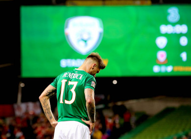 Jeff Hendrick dejected following Ireland's 1-0 defeat at home to Wales.