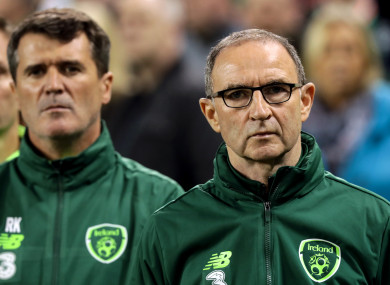Ireland manager Martin O'Neill during the National Anthems last night.