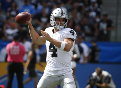 Oakland Raiders quarterback Derek Carr (file pic).