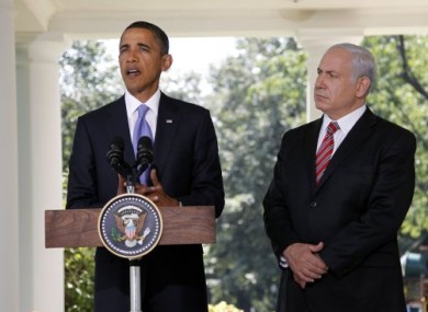 President Obama speaks outside the Oval Office today, accompanied by Israeli Prime Minister Benyamin Netanyahu.