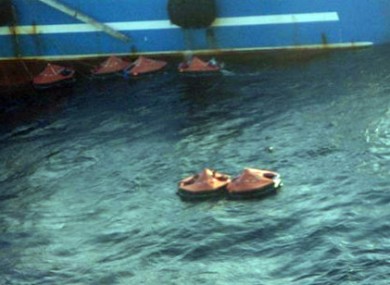 In this image released by the French Navy life raft are seen near the factory fishing vessel Athena today.