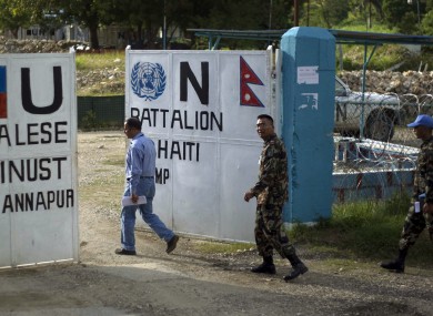 Nepalese soldiers at the UN's peacekeeping camp in Haiti: locals suspect the cholera epidemic was brought to the country by Nepalese soldiers, with the local strain similar to those found in Asia.