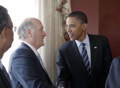William Daley shakes hands with Barack Obama at a meeting yesterday evening, ahead of his expected appointment tonight.