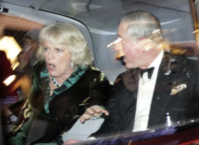 Charles and Camilla react as their car is attacked by protesters on 9 December 2010.