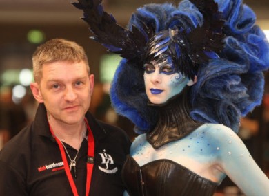 Wayne Partridge and model Danielle Howard from Cork compete in the OMC European Hairdressing Championships at the RDS in Dublin today.