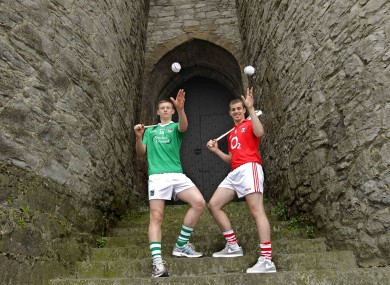 Captains Kevin Downes of Limerick and William Egan of Cork ahead of tonight's Munster Hurling U21 final.
