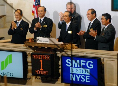 Executives from the Sumitomo Mitsui Financial Group open trading at the New York Stock Exchange last year. The group's IT subsidiary will create 100 jobs in Tralee in the coming years.