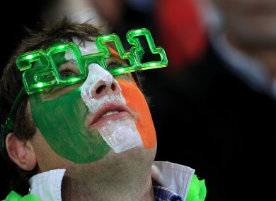 An Irish fan in the stands at the Ireland v Italy game in New Zealand earlier