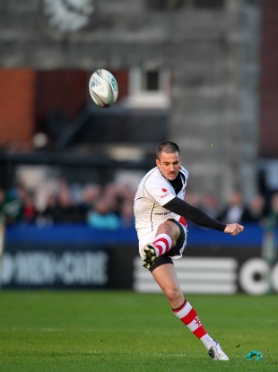 Ian Humphreys kicks at Ravenhill last weekend.