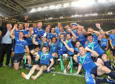 Leinster celebrate their Heineken Cup win in Cardiff.