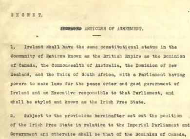 An excerpt from the Anglo-Irish Treaty of 1921 which has just been published for the first time online in full, exactly 90 years after it was signed.