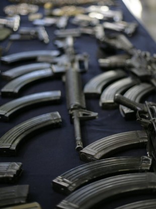 A cache of guns and weapons seized from a drugs cartel in Mexico.