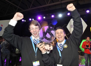 Mark Kelly and Eric Doyle from Synge Street CBS celebrate their victory.