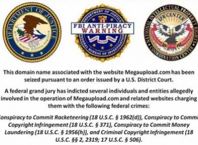 he FBI and US Dept of Justice notice posted on MegaUpload.com