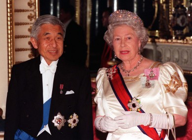Emperor Akihito with Britain's Queen Elizabeth II