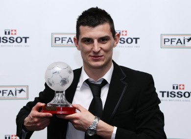 Cummins picking up PFAI First Division Player of the Year.