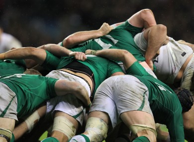 The Irish scrum in action against England on Saturday.