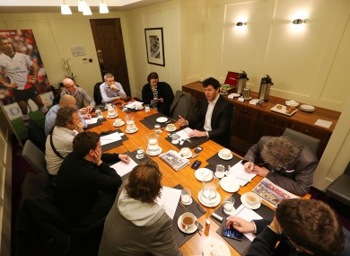 Recently retired Leinster player Shane Horgan meets the press yesterday.