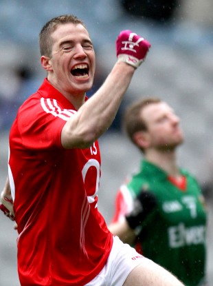 Colm O'Neill celebrates scoring the opening goal yesterday.