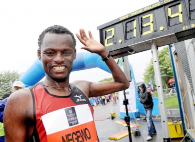 Ethiopia's Urga Negewo after winning the Belfast City Marathon yesterday.