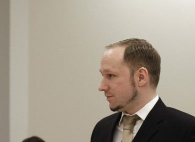 Breivik pictured in court in April at the start of the trial