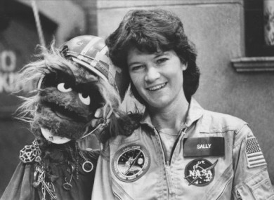 Sally Ride and friend in 1984 after her first mission into space.