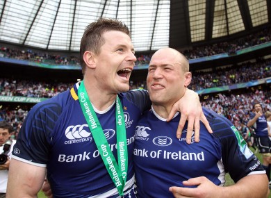 Brian O'Driscoll and Richardt Strauss celebrate winning the Heineken Cup in May at Twickenham.