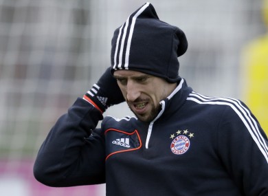Munich's Franck Ribery of France arrives for a training session prior to their Champions League group F soccer match against FC Bate Borisov.