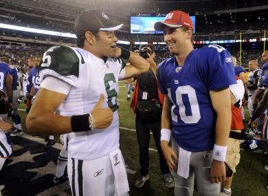 Sanchez (left) and Manning have similar statistics from their first four seasons in the NFL.