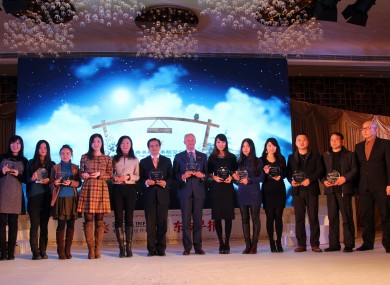 Vicky Wu, Tourism Ireland (fifth left), with the ‘most popular destination 2012’ award for Ireland, with the other winners at the recent ‘SPECIAL TRIP: The World Travel Awards’ in Shanghai.