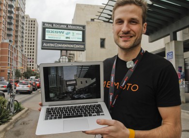 Memoto co-founder Oskar Kalmaru displays a picture taken just moments before with his collar-mounted