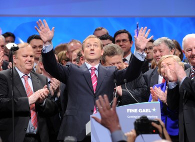 Enda Kenny tries to calm crowds at the party's Ard Fheis in Dublin last year.