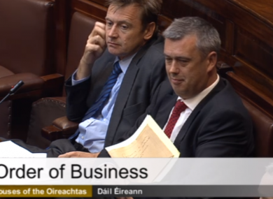 Colm Keaveney (right) sitting with former Labour colleague Dominic Hannigan in the Dáil this morning.