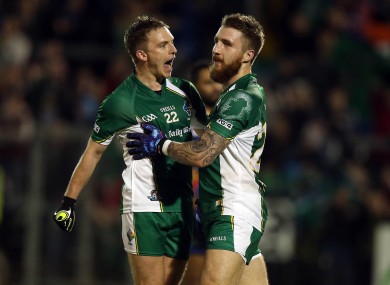 Zach Touhy of Ireland celebrates scoring his side's first goal with Ross Munnelly.