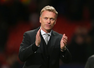 Manchester United manager David Moyes applauds the fans after the final whistle