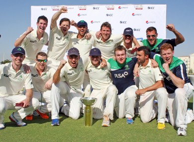 The Ireland team celebrate with the ICC Intercontinental Cup last month.