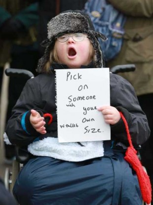 Jay Jay Kane from Dublin protesting against cuts to the Respite Care Grant outside Leinster House