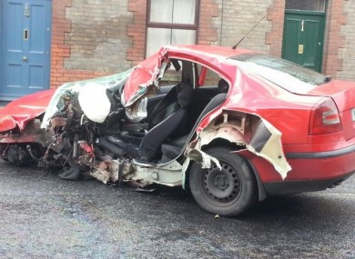 The hijacked car following the crash.