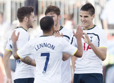 Erik Lamela (right) was on target for Spurs.