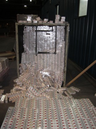 Some of the 5 million cigarettes recently seized at Rosslare.