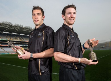 Moran (left) and Hickey with their awards at Croke Park today.