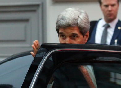 U.S. Secretary of State John Kerry leaves Palais Coburg where closed-door nuclear talks with Iran take place in Vienna.