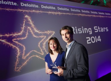 TheJournal.ie Editor Susan Daly and Journal Media Ltd COO Adrian Acosta accepted the Rising Star award.