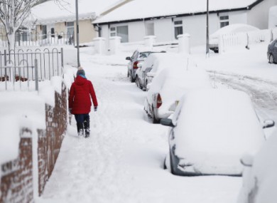 Snowfall causes disruption in the village of Claudy, Northern Ireland.
