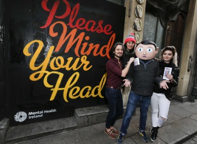 Launching the First Fortnight mental health arts festival were Frank, from Lenny Abrahamson's acclaimed movie 'Frank', musician Conall Ó Breacháin (We Cut Corners), actress & musician Tara Lee (The Fall) and comedian Eleanor Tiernan.