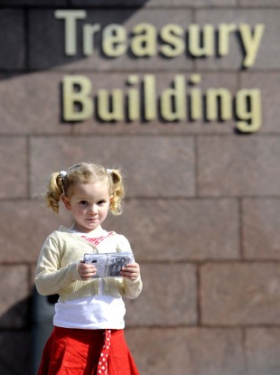 Niamh Haslam pictured outside the Treasury Building at the launch of the United Alliance Against Cuts (UAAC) in 2009.
