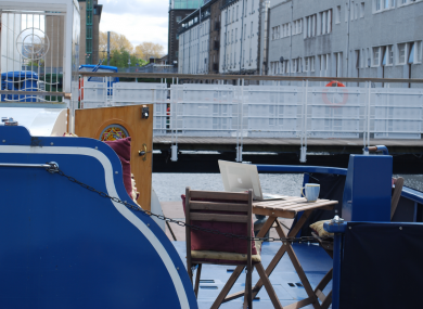 The deck of the The Grey Owl, DoSpace's co-working office in the Dublin docks