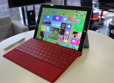 The Surface 3 with type cover and stylus pen.