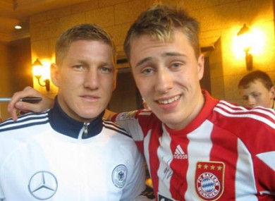 New Man United signing Bastian Schweinsteiger with Nick Schuster.