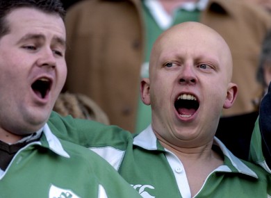 Irish fans singing during before a Six Nations match in Rome.